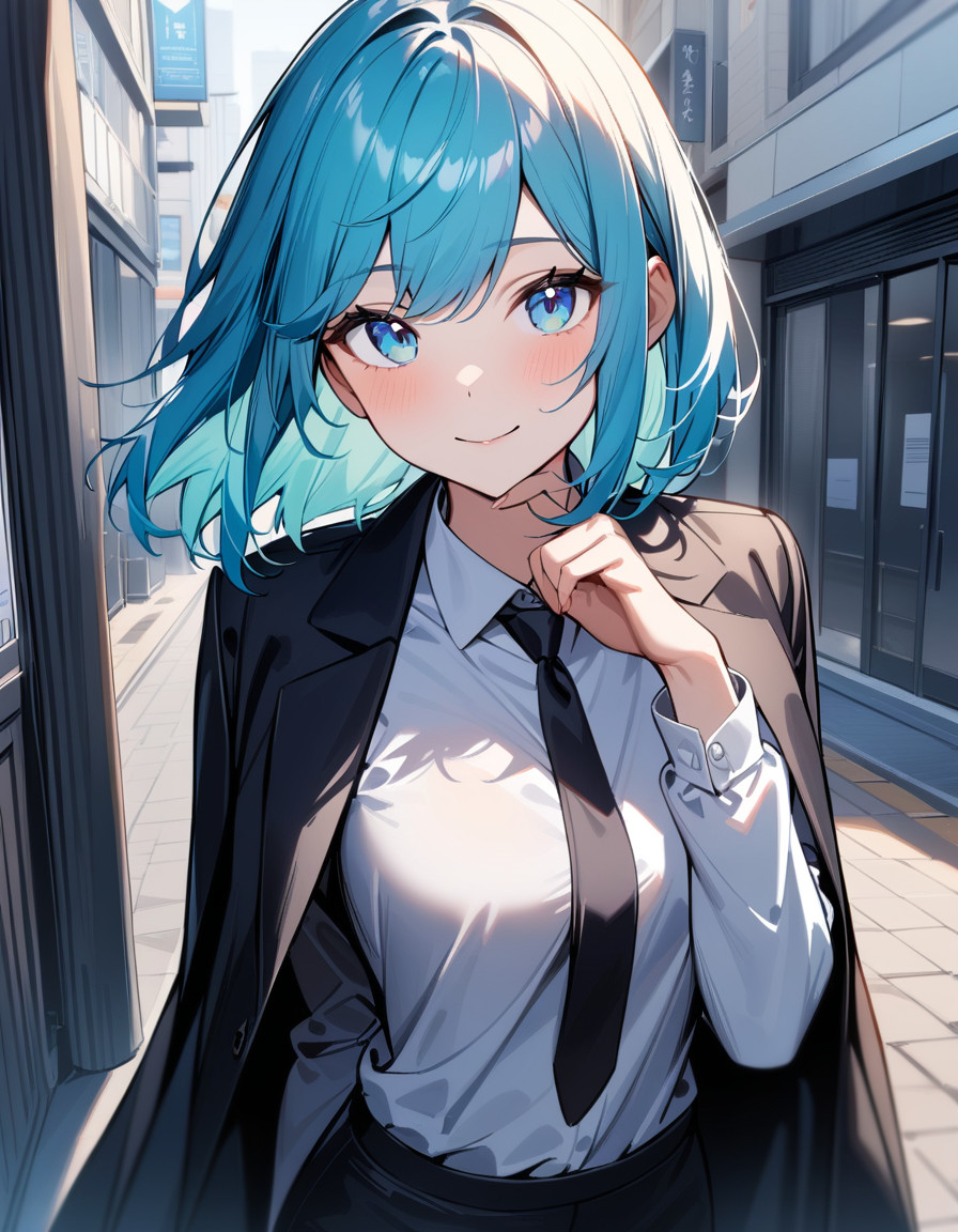 anime girl with cyan hair