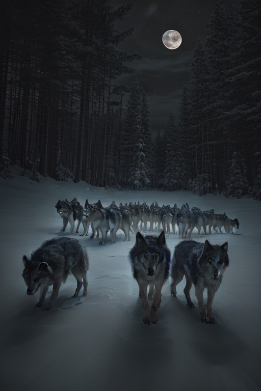 Sample - pack of wolves hunting at night, dark studio, low key.png