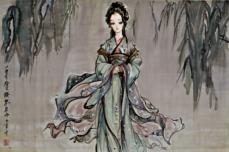 Sample - shuimobysim, portrait of standing woman, willow tree, hanfu.png